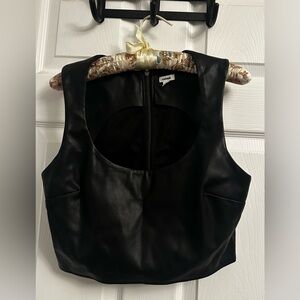 Garage Black Faux Leather Crop Top